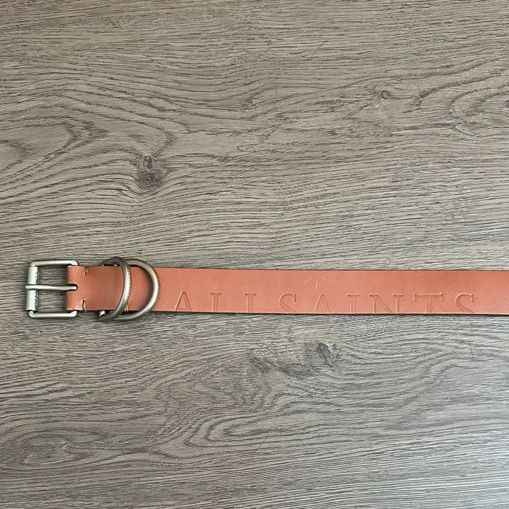 AllSaints Brown Leather Belt with Matte Silver Hardware